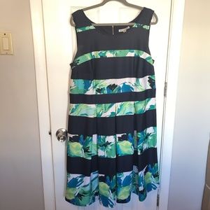 Danny & Nicole Blue Floral and Stripe Dress